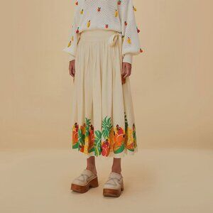 Embroidered Fruits Side Bow Midi Skirt size Medium